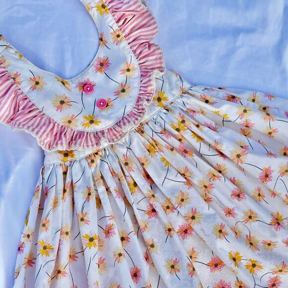 Girls Floral Indie Boheme Flutter sleeve Dress Pink Yellow flowers 3T/4T - Picture 6 of 6